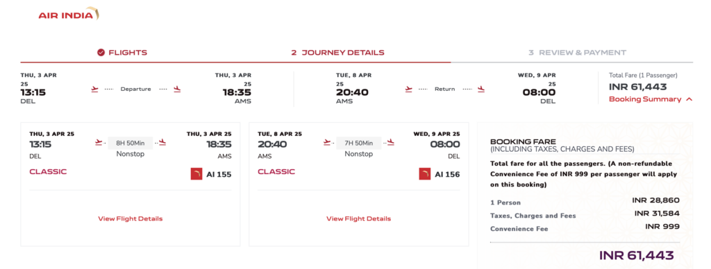 a screenshot of a flight schedule